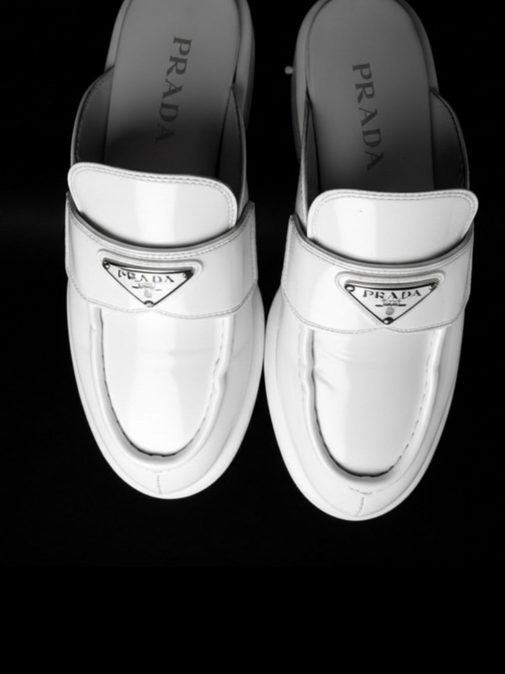 Prada White Leather Logo Strap Mules - Picture 3 of 7
